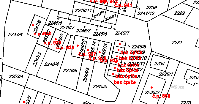 Hloubětín 935, Praha na parcele st. 2245/15 v KÚ Hloubětín, Katastrální mapa