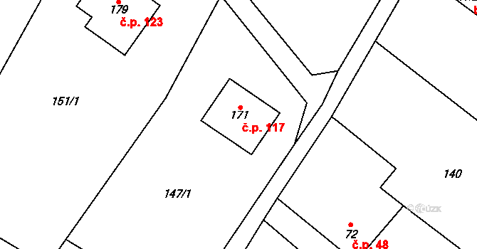 Hoření Vinice 117, Kly na parcele st. 171 v KÚ Záboří u Kel, Katastrální mapa