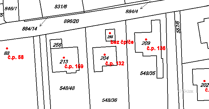 Křenovice 132, Dubné na parcele st. 204 v KÚ Křenovice u Dubného, Katastrální mapa