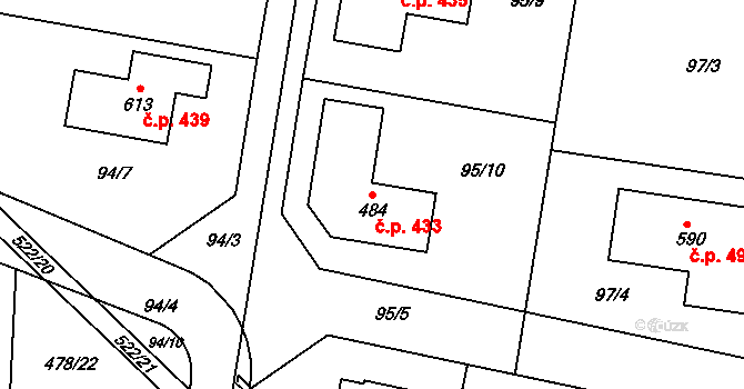 Srch 433 na parcele st. 484 v KÚ Srch, Katastrální mapa