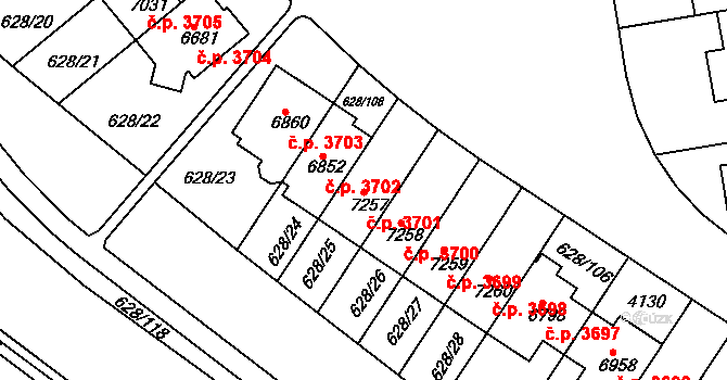 Havlíčkův Brod 3701 na parcele st. 7257 v KÚ Havlíčkův Brod, Katastrální mapa