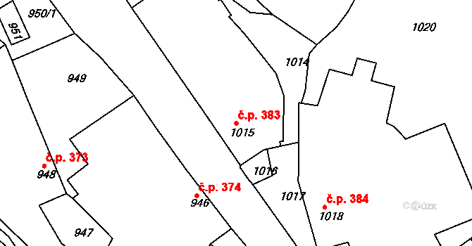 Jemnice 383 na parcele st. 1015 v KÚ Jemnice, Katastrální mapa