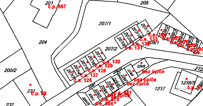 Rumburk 1 130, Rumburk na parcele st. 207/7 v KÚ Rumburk, Katastrální mapa