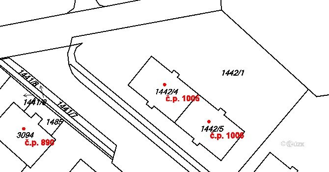 Jemnice 1005,1006 na parcele st. 1442/4 v KÚ Jemnice, Katastrální mapa