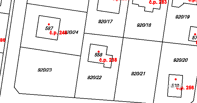 Kozojedy 238 na parcele st. 558 v KÚ Kozojedy u Kostelce nad Černými Lesy, Katastrální mapa