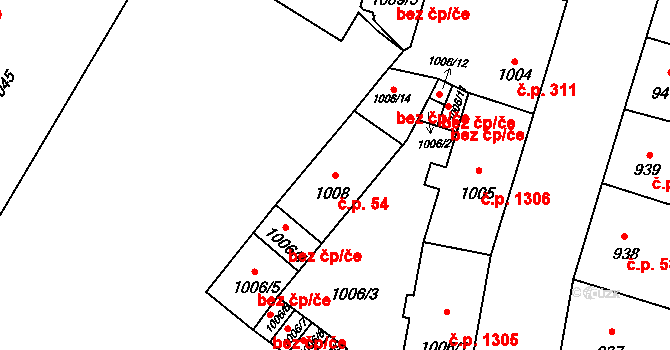 Předměstí 54, Litoměřice na parcele st. 1008 v KÚ Litoměřice, Katastrální mapa