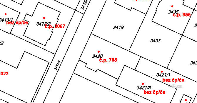 Předměstí 765, Litoměřice na parcele st. 3420 v KÚ Litoměřice, Katastrální mapa