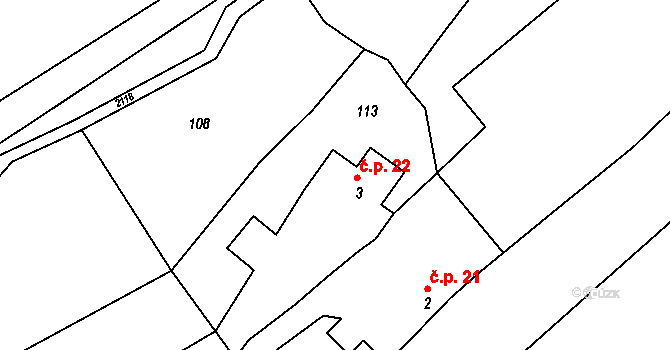 Nahoruby 22, Křečovice na parcele st. 3 v KÚ Nahoruby, Katastrální mapa