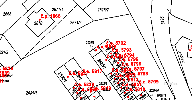 Kadaň 5816 na parcele st. 2628/2 v KÚ Kadaň, Katastrální mapa