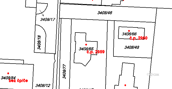 Louny 2959 na parcele st. 3408/65 v KÚ Louny, Katastrální mapa