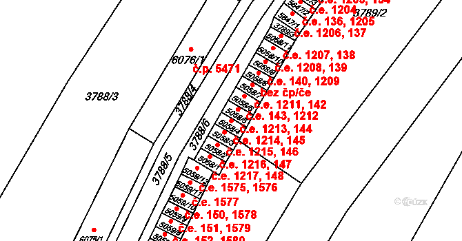 Zlín 145,1214 na parcele st. 5058/4 v KÚ Zlín, Katastrální mapa