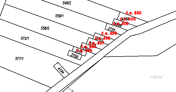 Kyjov 497 na parcele st. 2722 v KÚ Kyjov, Katastrální mapa