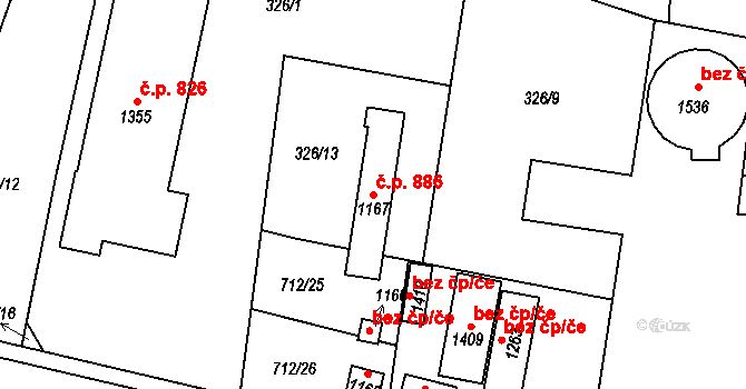 Slatiňany 38047420 na parcele st. 1167 v KÚ Slatiňany, Katastrální mapa