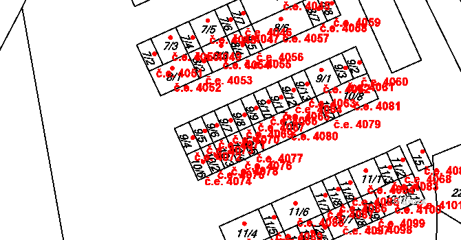 Kadaň 4070 na parcele st. 9/7 v KÚ Bystřice u Kadaně, Katastrální mapa