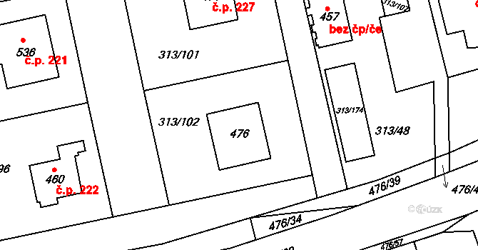 Řež 228, Husinec na parcele st. 476 v KÚ Husinec u Řeže, Katastrální mapa