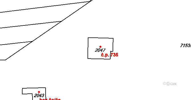 Napajedla 735 na parcele st. 2047 v KÚ Napajedla, Katastrální mapa