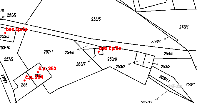 Loděnice 40575420 na parcele st. 253/7 v KÚ Loděnice u Berouna, Katastrální mapa