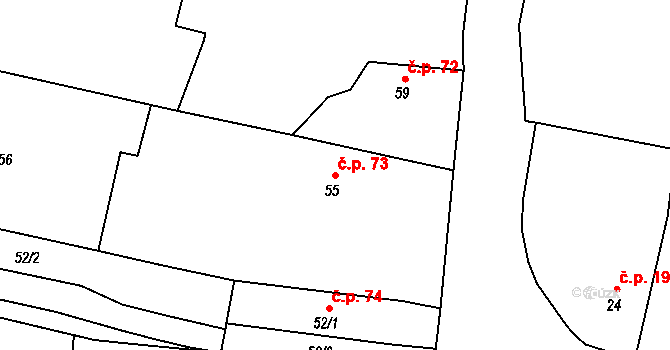 Velké Hoštice 73 na parcele st. 55 v KÚ Velké Hoštice, Katastrální mapa