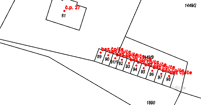Kožlany 47999420 na parcele st. 89 v KÚ Dřevec, Katastrální mapa