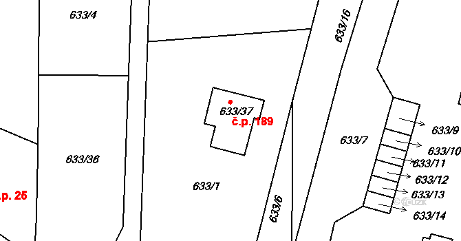 Kvaň 189, Zaječov na parcele st. 633/37 v KÚ Kvaň, Katastrální mapa