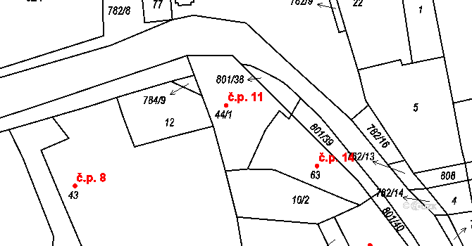 Srlín 11, Bernartice na parcele st. 44/1 v KÚ Srlín, Katastrální mapa