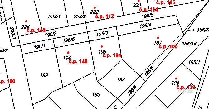 Svinařov 104 na parcele st. 195 v KÚ Svinařov u Kladna, Katastrální mapa