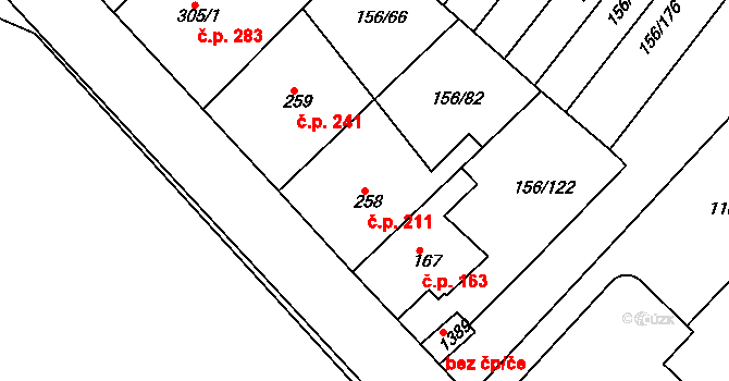 Lobeček 211, Kralupy nad Vltavou na parcele st. 258 v KÚ Lobeček, Katastrální mapa