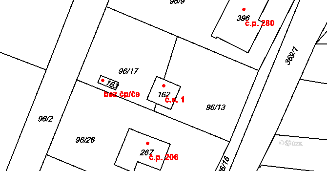 Chotoviny 1 na parcele st. 162 v KÚ Chotoviny, Katastrální mapa
