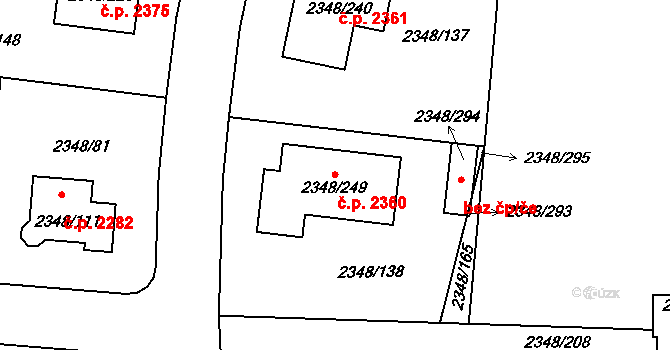 Pelhřimov 2360 na parcele st. 2348/249 v KÚ Pelhřimov, Katastrální mapa