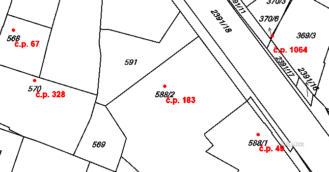 Holice 183 na parcele st. 588/2 v KÚ Holice v Čechách, Katastrální mapa