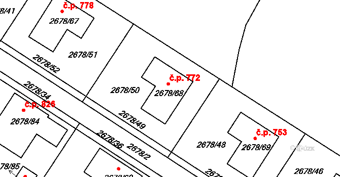 Rapotín 772 na parcele st. 2678/68 v KÚ Rapotín, Katastrální mapa
