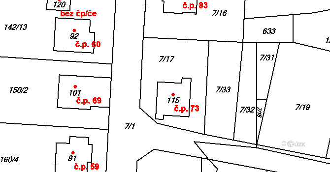 Libivá 73, Mohelnice na parcele st. 115 v KÚ Libivá, Katastrální mapa