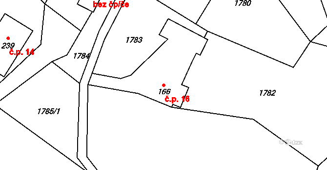 Heltínov 16, Luboměř na parcele st. 166 v KÚ Luboměř, Katastrální mapa
