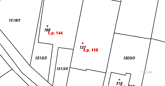 Tísek 115 na parcele st. 137 v KÚ Tísek, Katastrální mapa