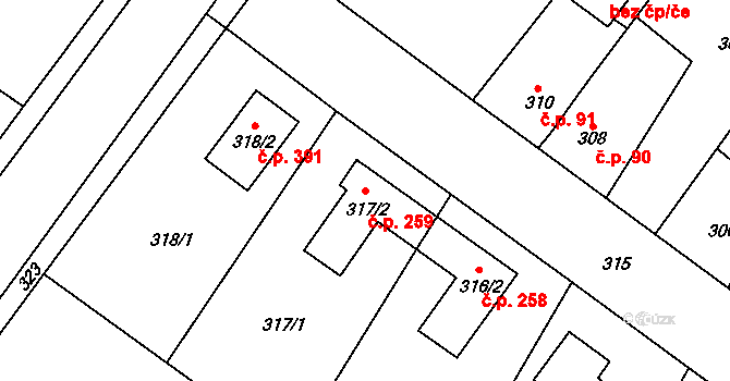 Senec 259, Zruč-Senec na parcele st. 317/2 v KÚ Senec u Plzně, Katastrální mapa