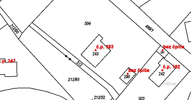 Perštejn 183 na parcele st. 243 v KÚ Perštejn, Katastrální mapa