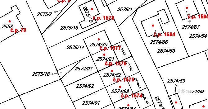 Kopřivnice 1576 na parcele st. 2574/81 v KÚ Kopřivnice, Katastrální mapa