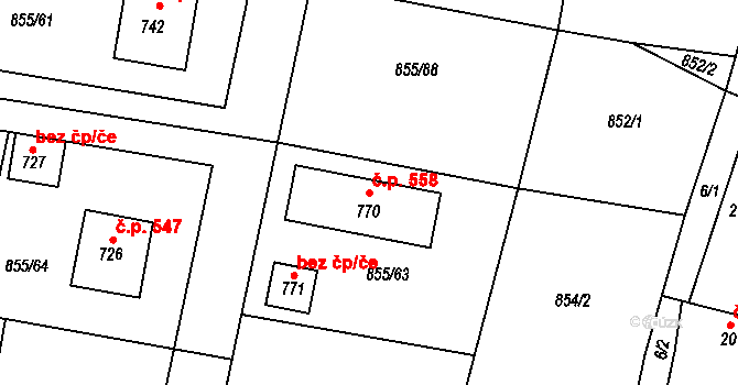 Cerhenice 558 na parcele st. 770 v KÚ Cerhenice, Katastrální mapa