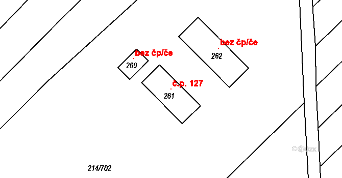 Prostějovičky 127 na parcele st. 261 v KÚ Prostějovičky, Katastrální mapa