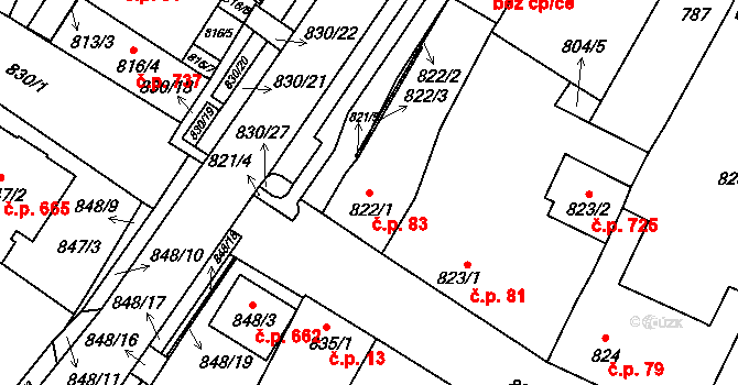 Lednice 83 na parcele st. 822/1 v KÚ Lednice na Moravě, Katastrální mapa
