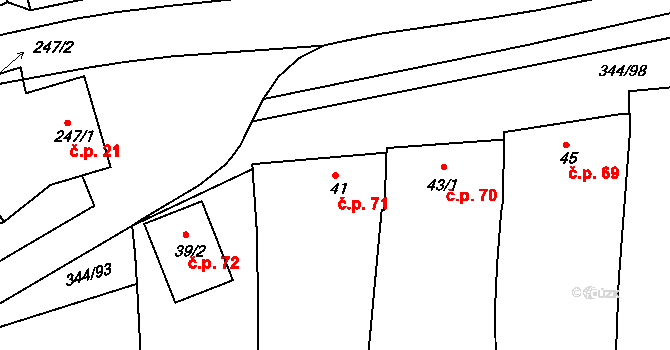 Milovice 71 na parcele st. 41 v KÚ Milovice u Mikulova, Katastrální mapa