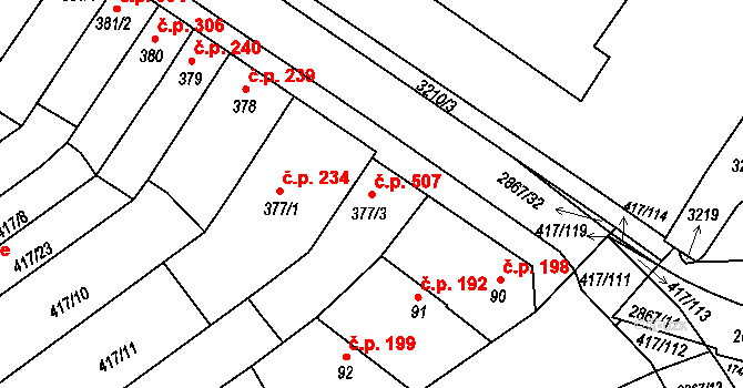 Bystřice pod Hostýnem 507 na parcele st. 377/3 v KÚ Bystřice pod Hostýnem, Katastrální mapa