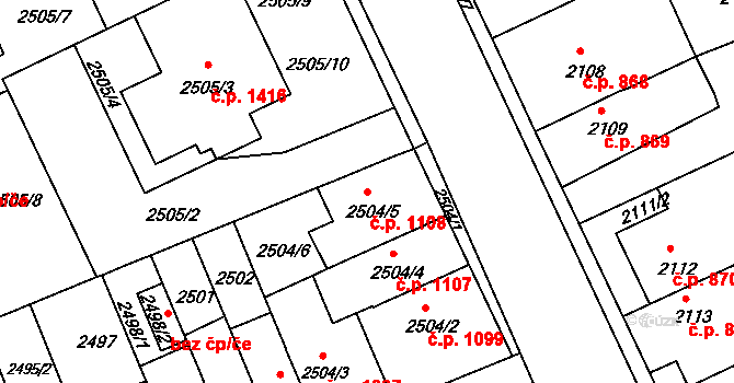 Holešov 1108 na parcele st. 2504/5 v KÚ Holešov, Katastrální mapa