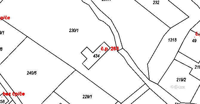 Pulečný 263 na parcele st. 434 v KÚ Pulečný, Katastrální mapa