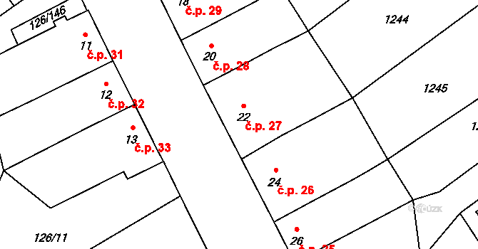 Branišovice 27 na parcele st. 22 v KÚ Branišovice, Katastrální mapa