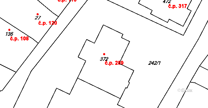 Tymákov 259 na parcele st. 372 v KÚ Tymákov, Katastrální mapa