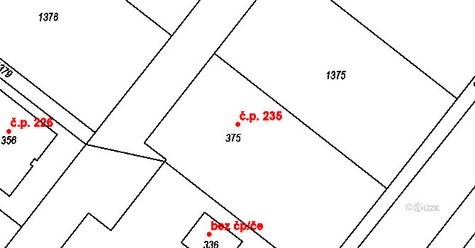 Jakubov u Moravských Budějovic 235 na parcele st. 375 v KÚ Jakubov u Moravských Budějovic, Katastrální mapa