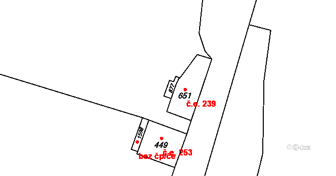 Vranov nad Dyjí 239 na parcele st. 651 v KÚ Vranov nad Dyjí, Katastrální mapa