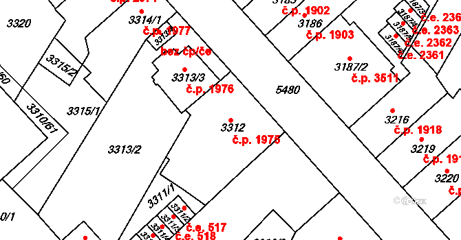 Znojmo 1975 na parcele st. 3312 v KÚ Znojmo-město, Katastrální mapa