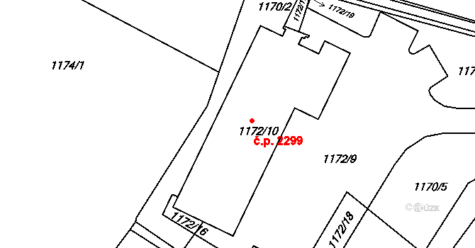 Znojmo 2299 na parcele st. 1172/10 v KÚ Znojmo-město, Katastrální mapa